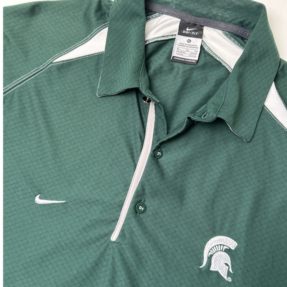 Nike Mens Dri Fit Michigan State Spartans Polo Shirt Size XL Green White Golf